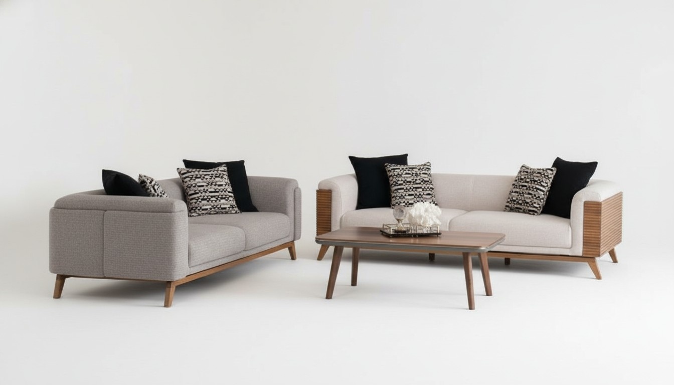 Sofa Set 2x Sofas 3 Sitzer Couchtisch Polstersofa Couch Stoff Wohnzimmer