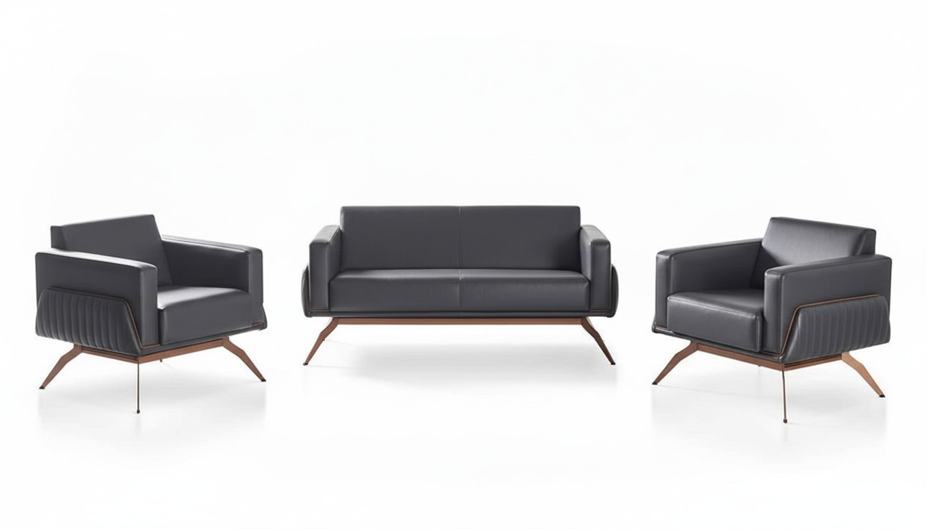 Sofa-Set 3tlg 2-Sitzer mit 2x Sessel Grau Einfarbig Arbeitszimmer Modern