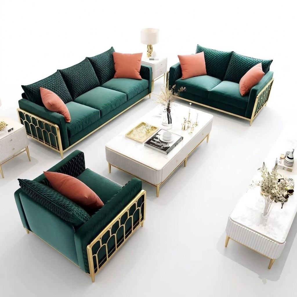 Sofa Stoff Couch Polster Sitz 2+1 Sitzer Garnitur Design Couchen Sofas Metall