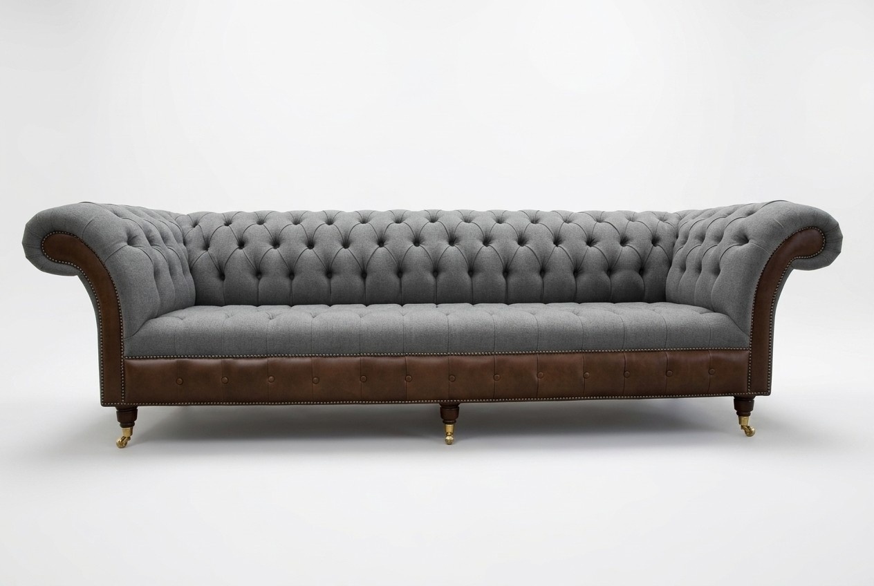 Sofa Vier Sitzer Couch Chesterfield Polster Sitz Garnitur Leder Textil Grau Neu