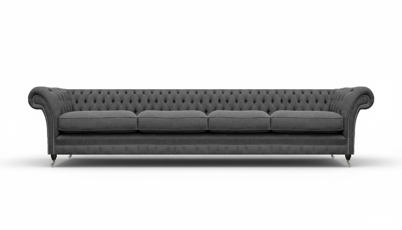 Sofa Viersitzer Couch Chesterfield Grau Polstermöbel Wohnzimmer Chesterfield