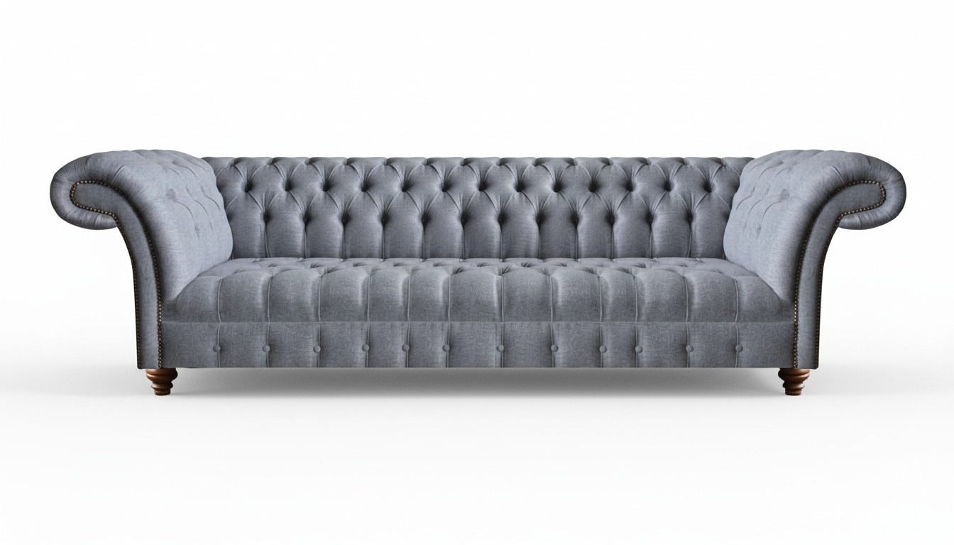 Sofa Viersitzer Couch Grau Polster Stoff Polstermöbel Chesterfield Sofas