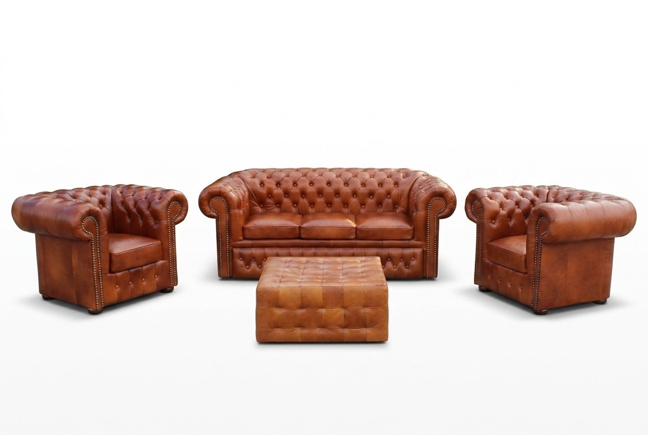 Sofagarnitur 100% Vollleder Chesterfield 3+1+1 Sofa Couch Polster Sitz Garnitur