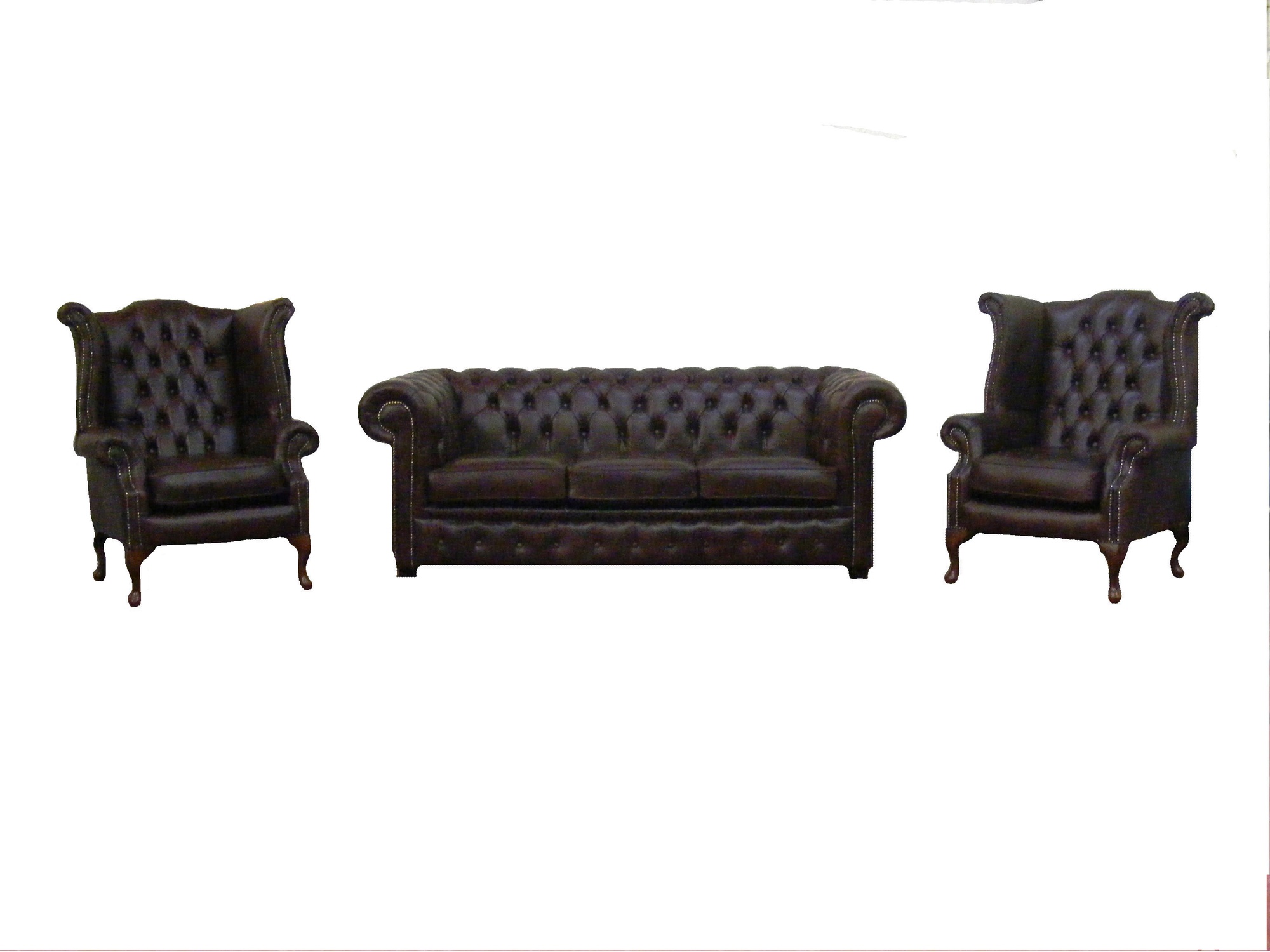 Sofagarnitur 2x Ohrensessel +3 Sitzer Sofa Couch Ledersofa Sitz Polster Garnitur