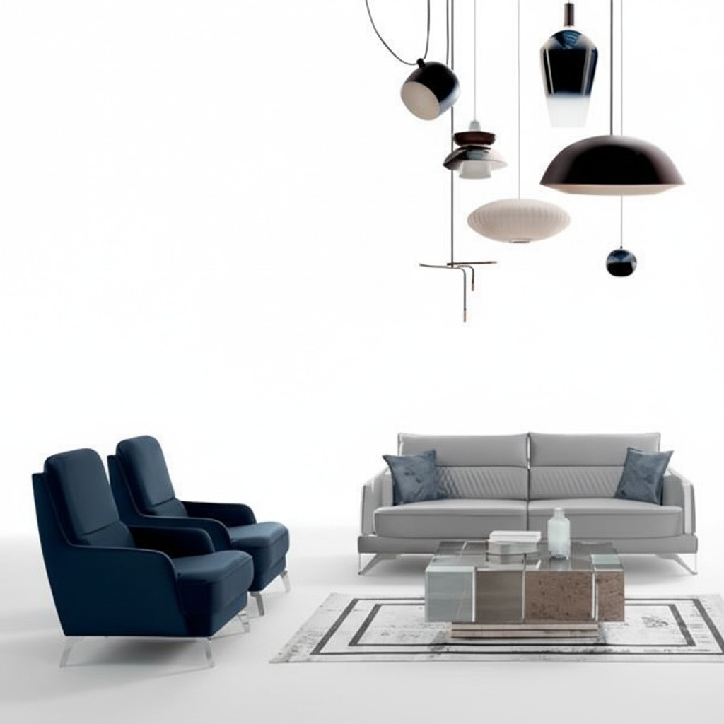 Sofagarnitur 3+1+1 Sitzer Hellgrau Blau Stoff Chromfüße Modern Elegantes Design