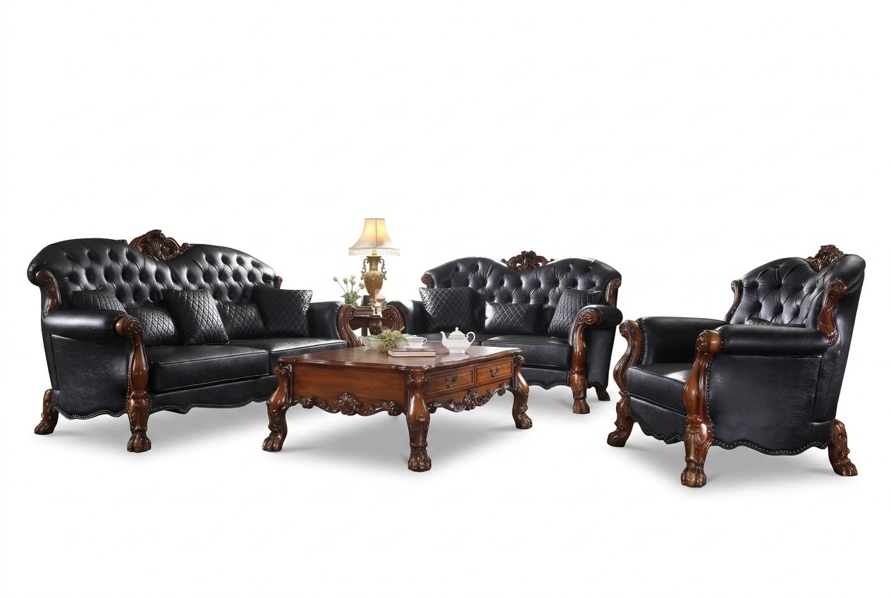 Sofagarnitur 3+1+1 Sitzer Sofa Couch Polster Garnitur Couchen Leder Handarbeit