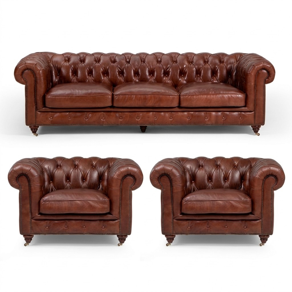 Sofagarnitur 3+1+1 Sitzers Klassische Luxus Chesterfield Sofa Leder Couch