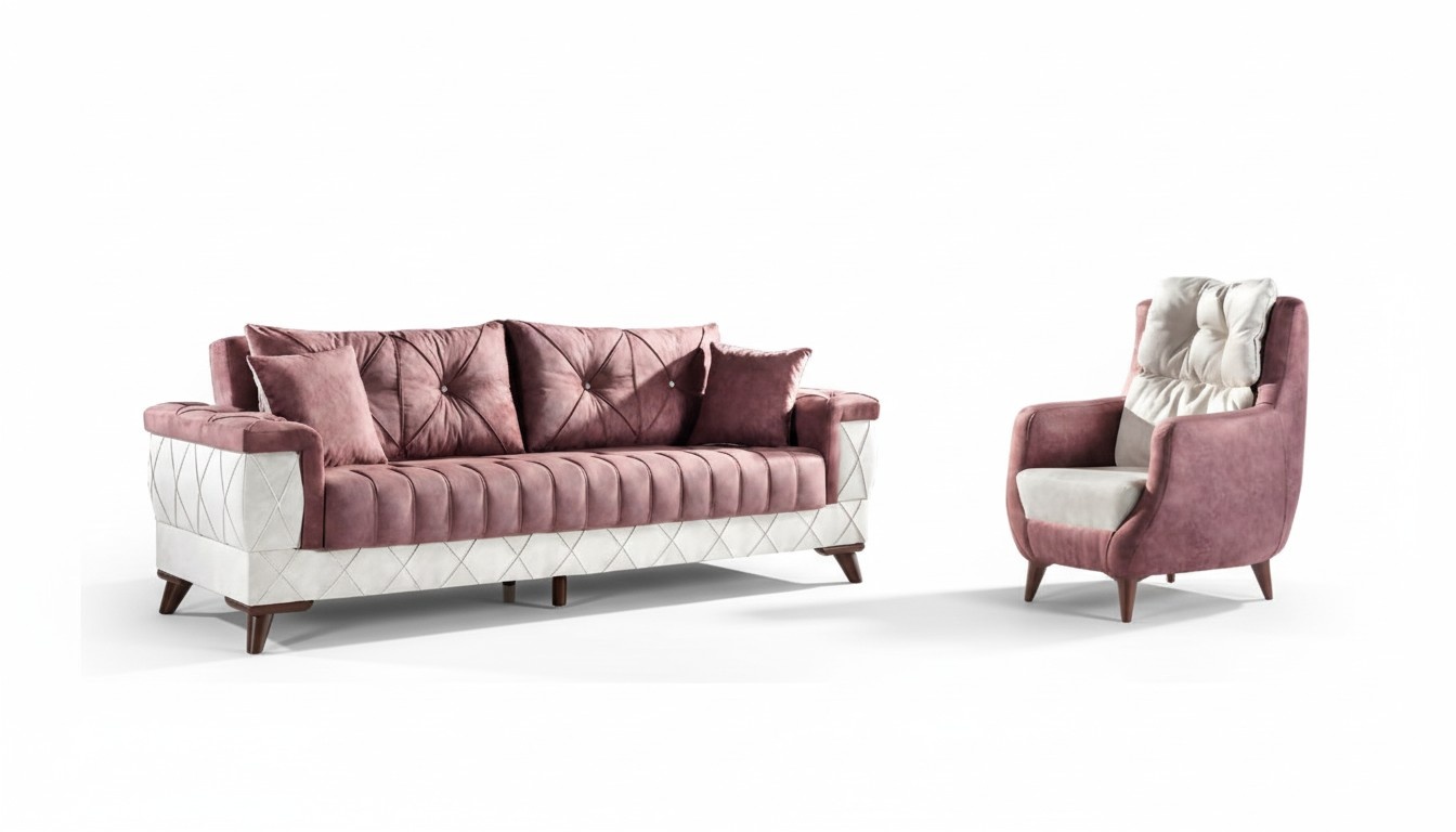 Sofagarnitur 3+1 Sitz Garnitur Set Sofas Sessel Holz Textil Couchgarnitur