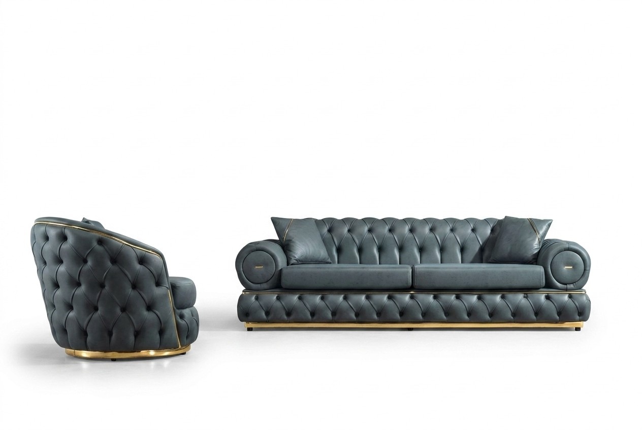Sofagarnitur 3+1 Sitzer Garnitur Sofa Sofas Leder Sessel Luxus Chesterfield