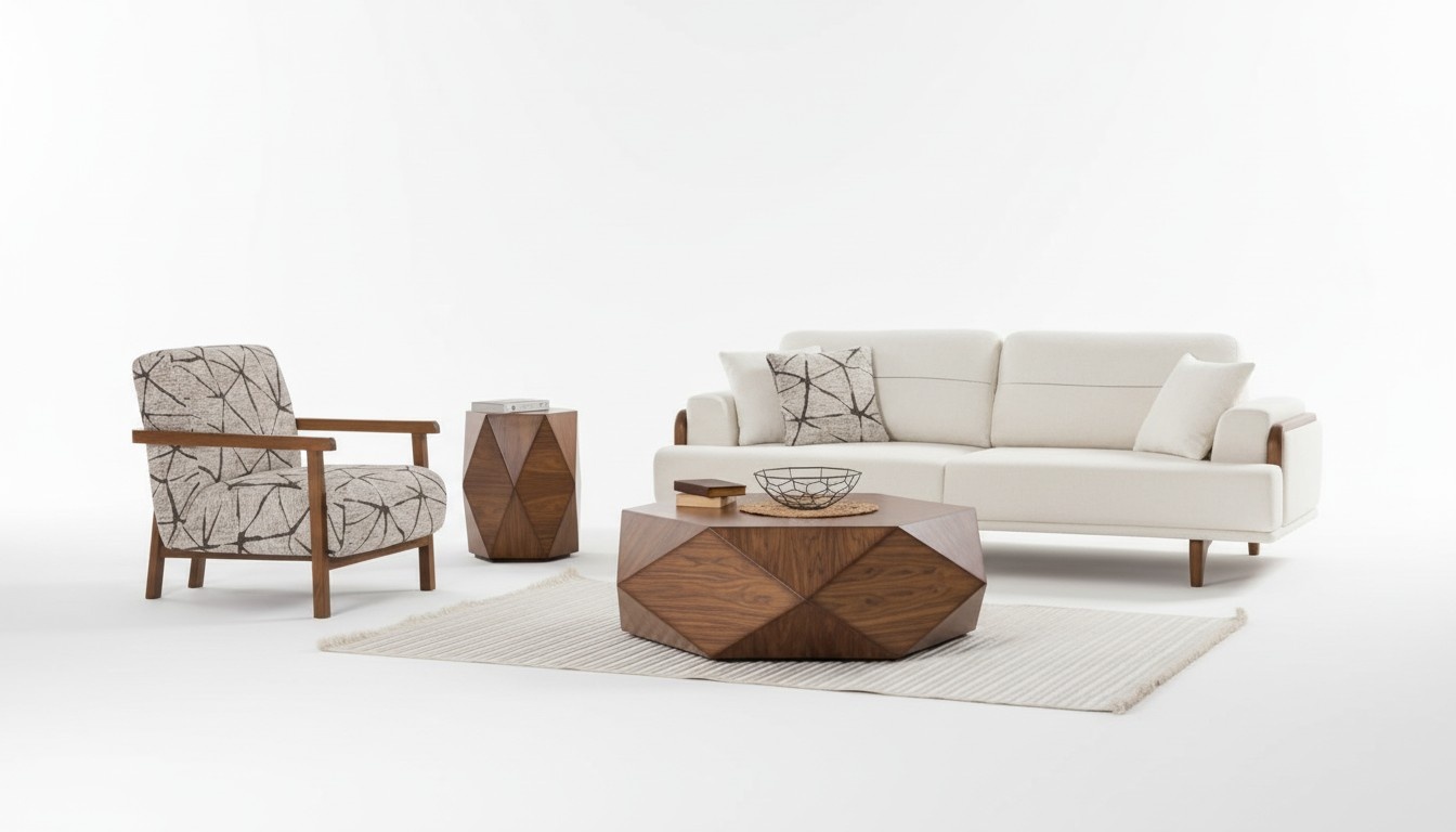 Sofagarnitur 3+1 Sitzer Modern Creme Holzgestell Wohnzimmer Komfort Design