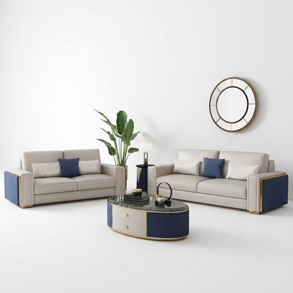 Sofagarnitur 3+2+1 Set Couchtisch Design Sofas Ledersofa Couch Wohnlandschaft