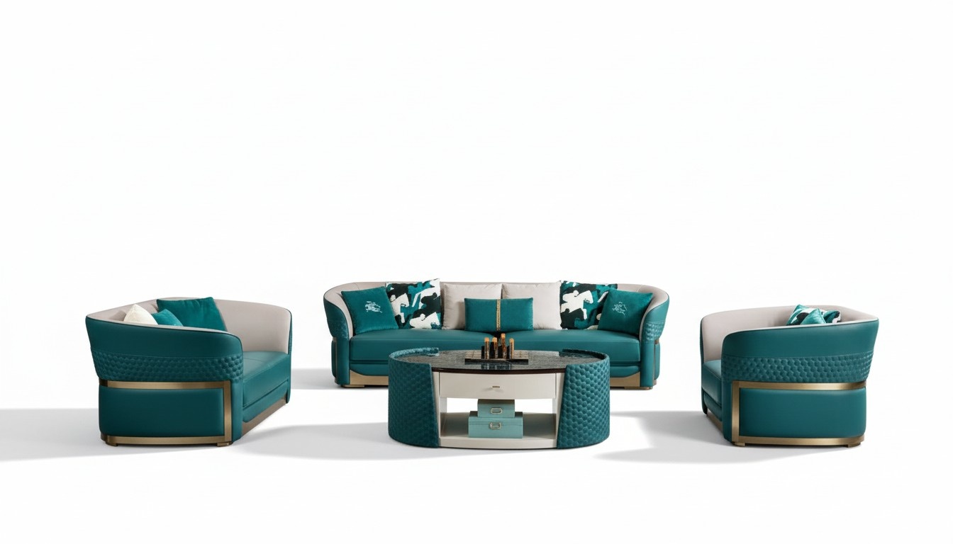Sofagarnitur 321 Sitz Turkis Leder Ledersofa Modern Design Möbel Luxus Sofa Neu
