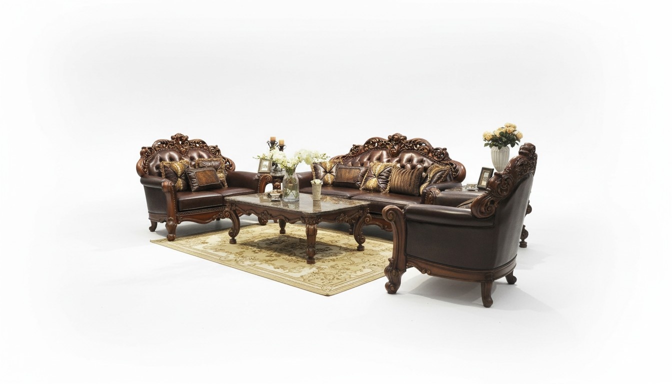 Sofagarnitur 3+2+1 Sitzer Wohnlandschaft Sofa Couch Polster Garnitur Barock 3tlg