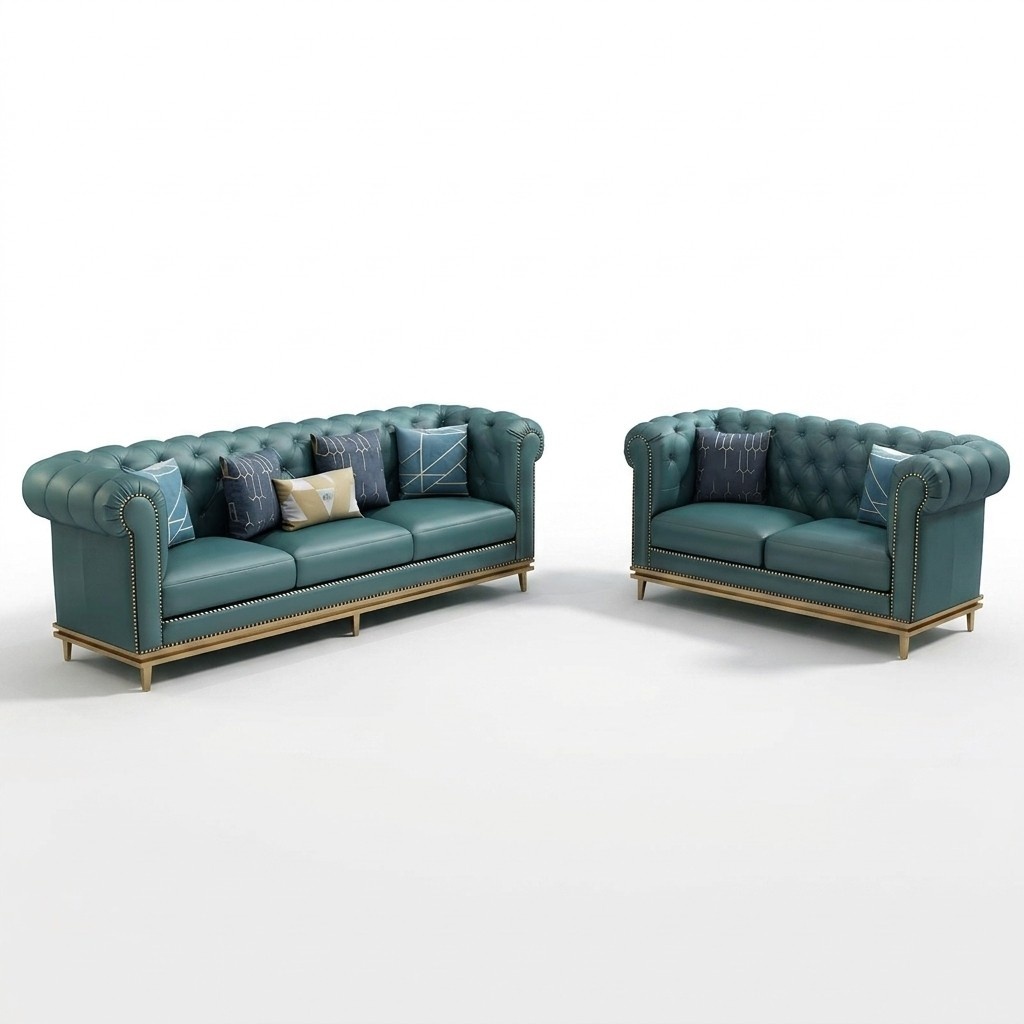 Sofagarnitur 3+2 Sitzer Ledersofa Modernes Sofa Designer Sofa Neu Chesterfield