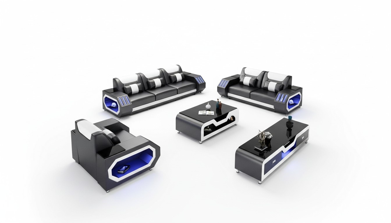 Sofagarnitur 321 Sitzer Modernes Sofa Ledersofa Designer Sofa Wohnlandschaft Neu