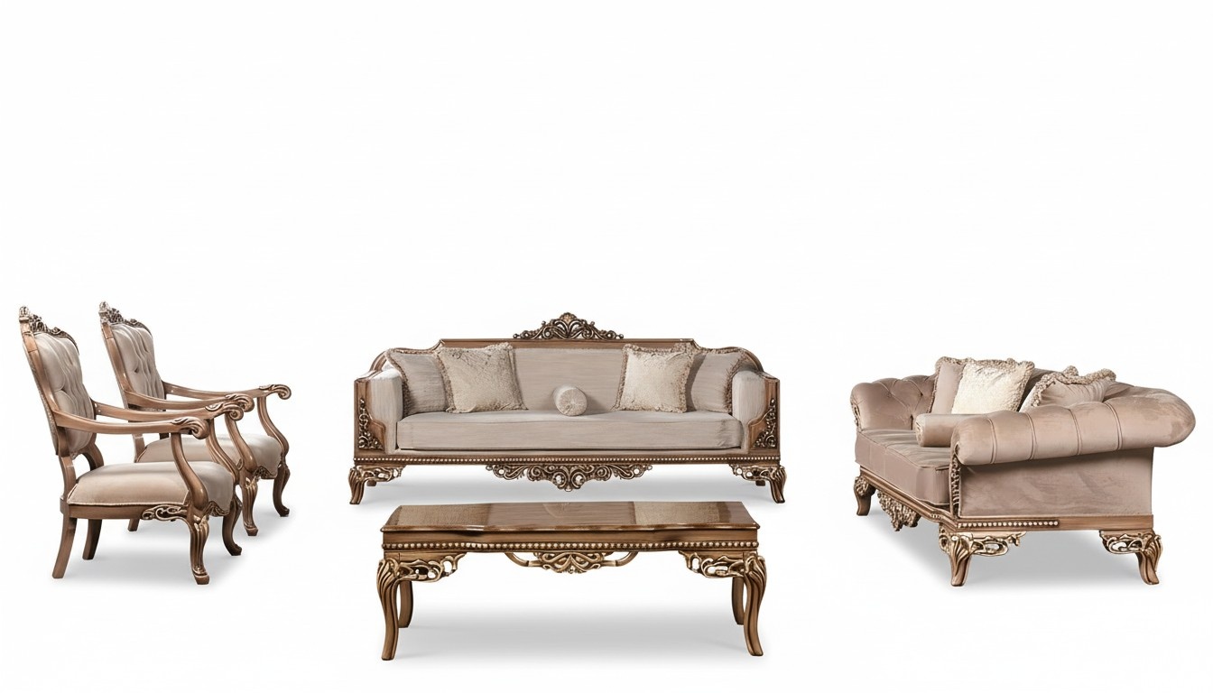 Sofagarnitur 3+3+1+1 Sitz Couchtisch Chesterfield Sofa Sessel Luxus Set 5tlg