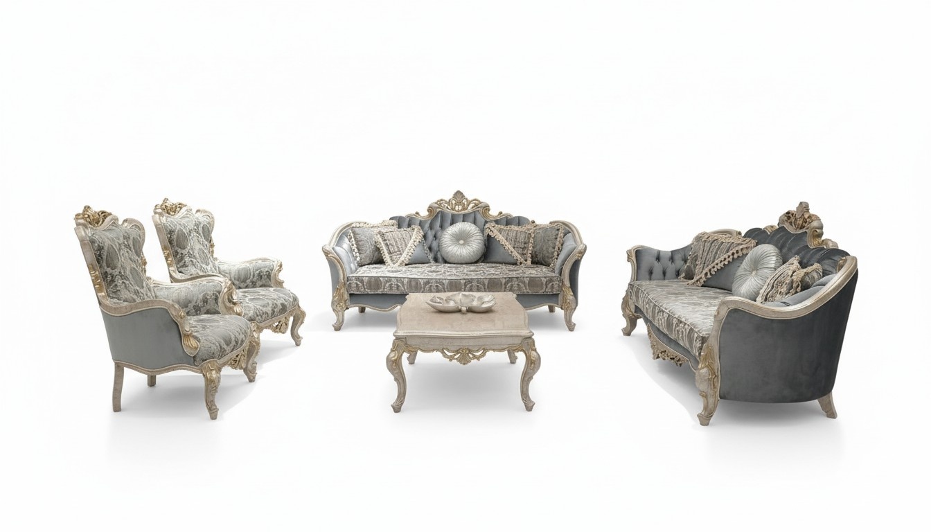 Sofagarnitur 3+3+1+1 Sitzer Couchtisch Luxus Sofa Sessel Sofas Stoff Set 5tlg