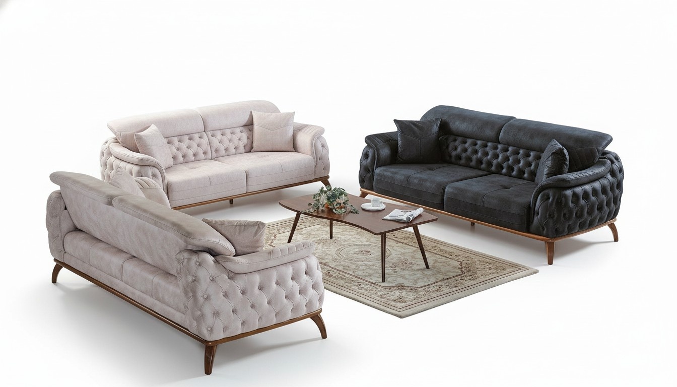 Sofagarnitur 3+3+1 Sitzer Modern Relax Sessel Chesterfield Stil 3tlg