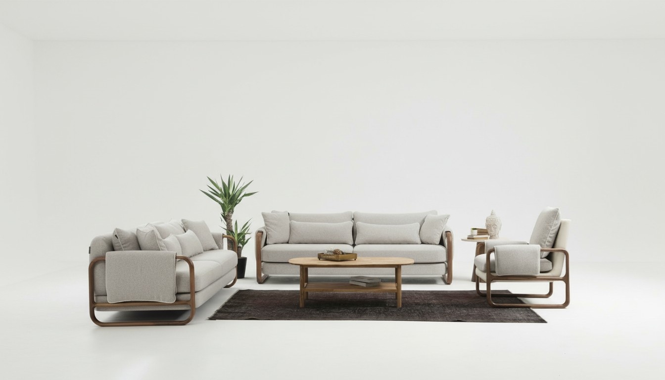 Sofagarnitur 331 Sitzer Sessel Dreisitzer Modern Stoff Grau Set Design