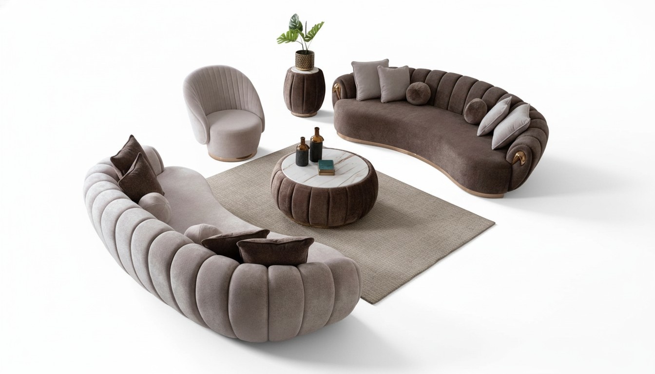 Sofagarnitur 3+3+1 Sitzer Set Komplett Textil Couch Holz Modern Wohnzimmer