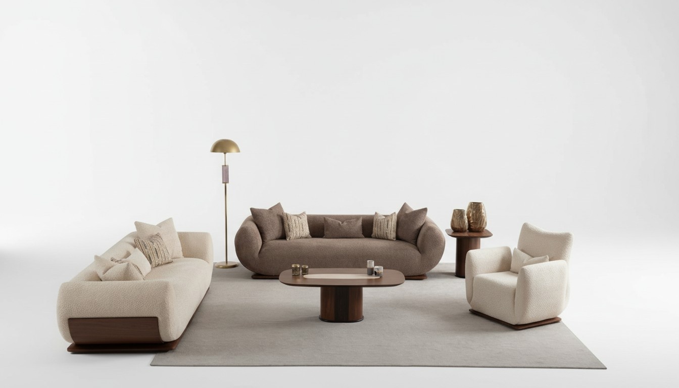 Sofagarnitur 3+3+1 Sitzer Sofas Holz Wohnzimmer Polster Sofas Design Luxus Couch