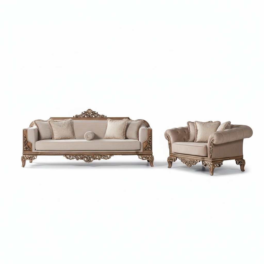 Sofagarnitur 3+3 Sitzer Chesterfield Sofa Sessel Luxus Set Stoff Garnitur 2tlg