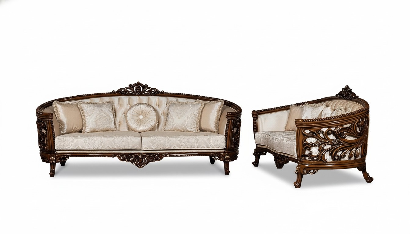 Sofagarnitur 3+3 Sitzer Gruppe Sofa Sessel Sofas Stoff Klassisches Set Barock