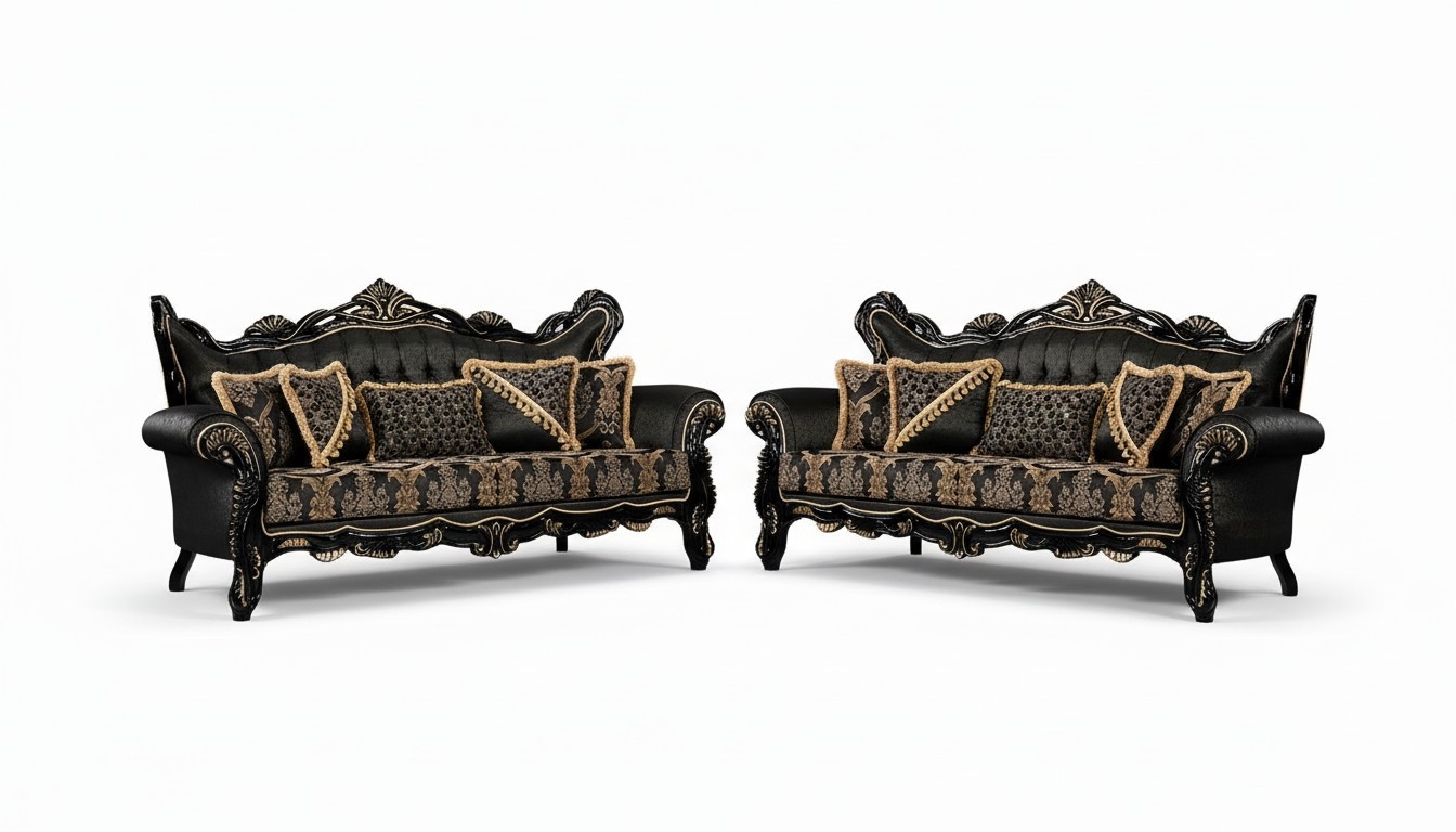 Sofagarnitur 3+3 Sitzer Sofa Sessel Sofas Luxus Garnitur Set Polyester Stoff Neu