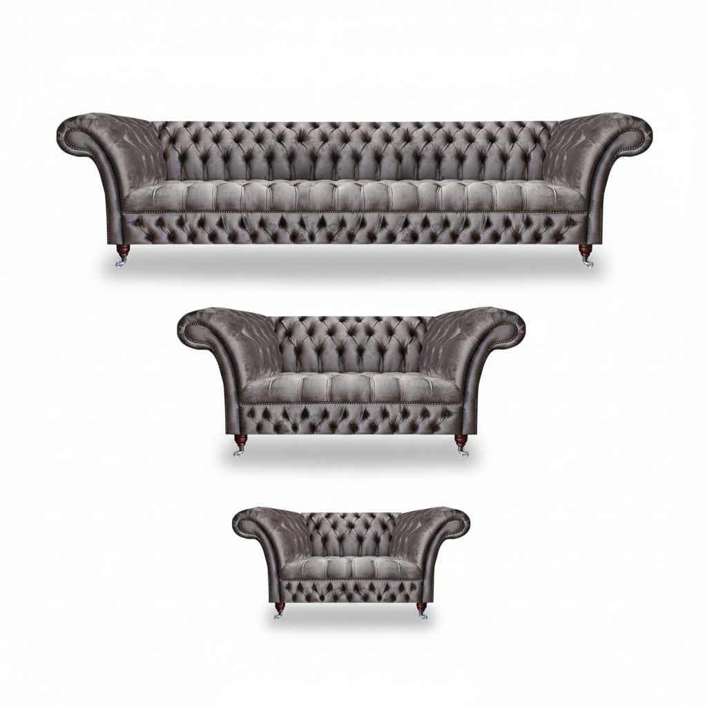 Sofagarnitur 4+2+1 Textil Sofa Komplett Grau Moderne Polstermöbel Wohnzimmer