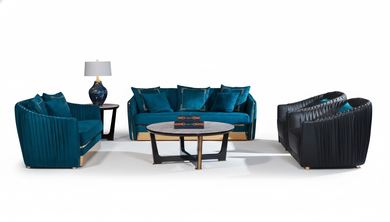 Sofagarnitur 5tlg. Set Sofa Sitzer Couchtisch Couch Modern Sofas Ledersofa Neu