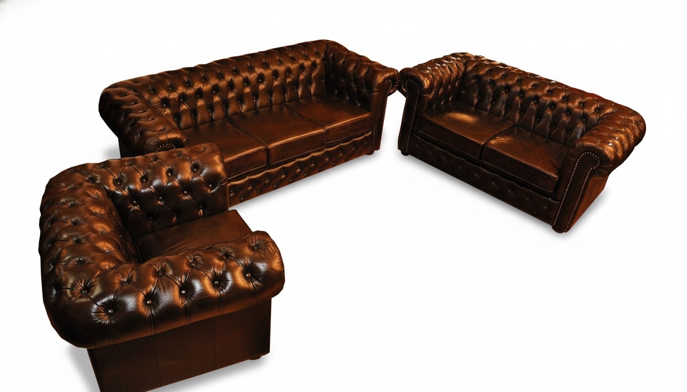 Sofagarnitur Chesterfield Ledersofa Sofa Couch Set Ohrensessel Hocker BIRKENHEAD