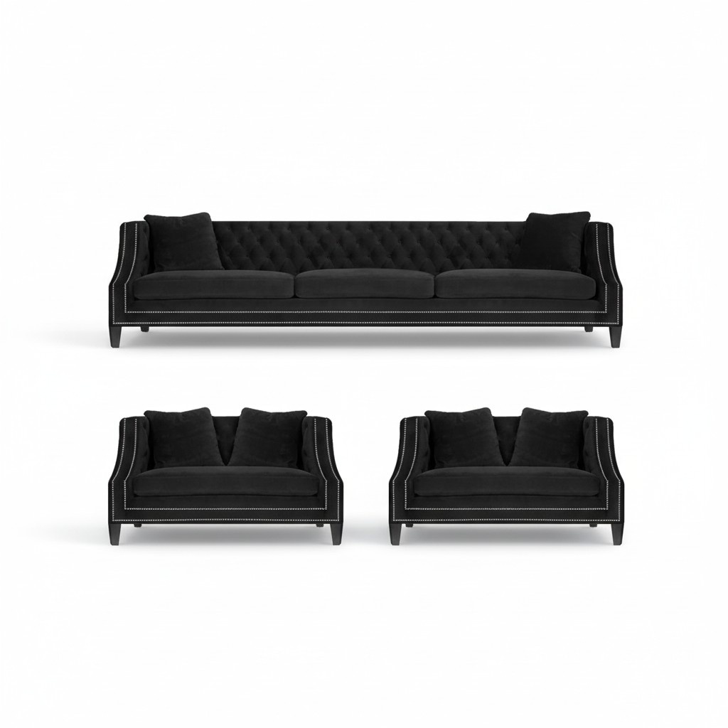 Sofagarnitur Chesterfield Textil Sofa Couch Sitz Polster Sessel Garnitur 3+1+1