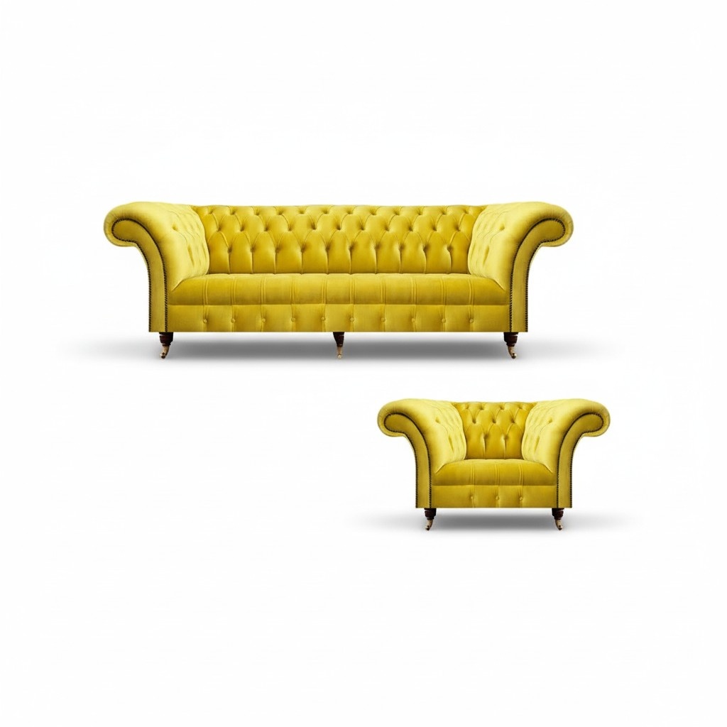 Sofagarnitur Chesterfield Textilsofa Sofa Couch Polster Stoff Möbel Sessel Neu