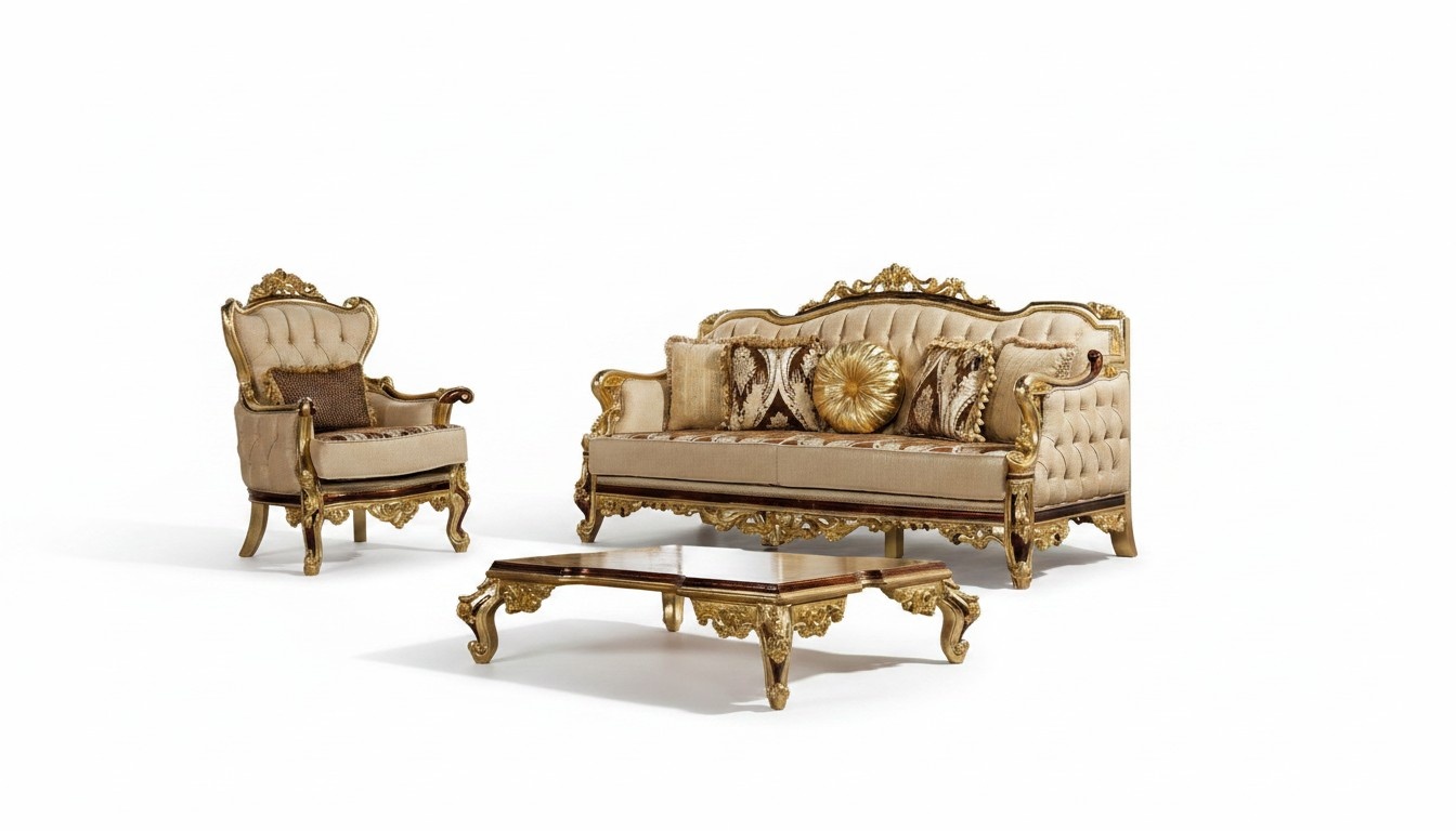 Sofagarnitur Couch Barock Rokoko Couchen Textil Chesterfield Sofa Tisch 3tlg.