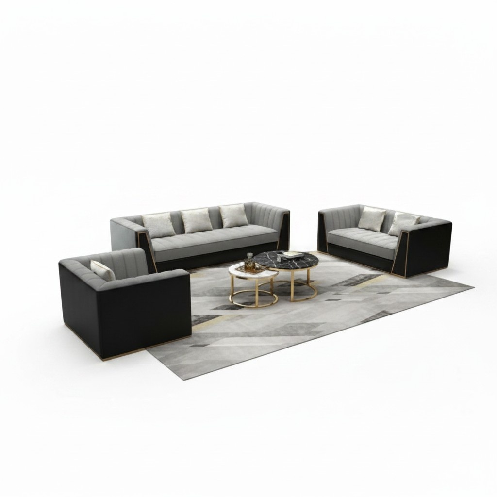 Sofagarnitur Graue Couch Textil Medusa Stoffsofa Couchen Sofa Möbel 3tlg