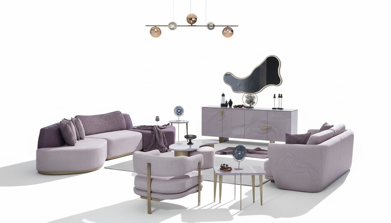 Sofagarnitur Große Wohnlandschaft Rosa Stoffsofas Modern Set 7tlg