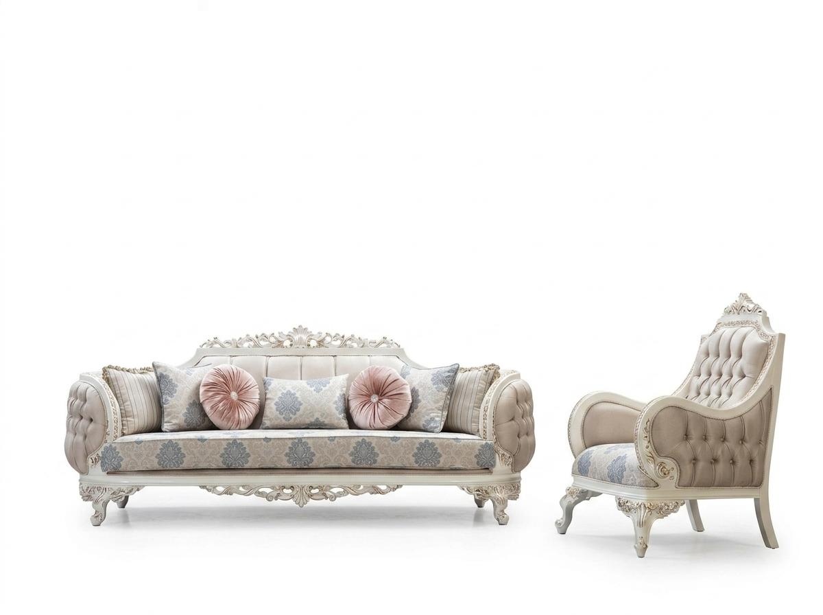 Sofagarnitur Klassische Luxus Sofas Sessel Wohnzimmer set 3+1Sitzer Chesterfield