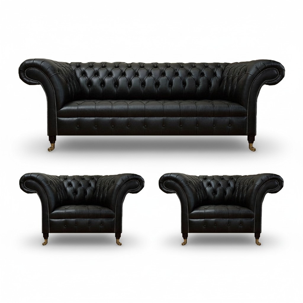 Sofagarnitur Komplett 3tlg 2x Sessel Luxus Dreisitze Sofa Couch Wohnzimmer