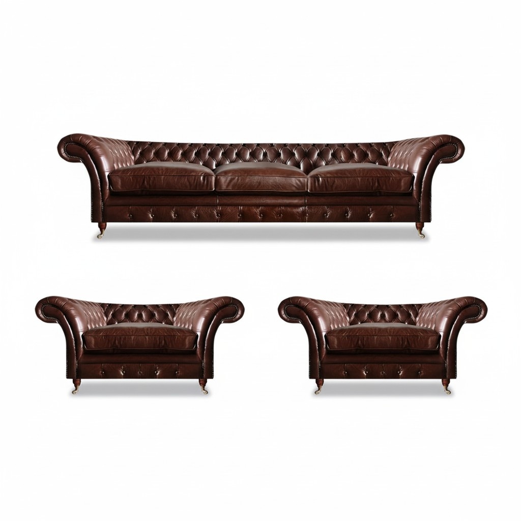 Sofagarnitur Leder Sofa 3+1+1 Sitzer Chesterfield Moderne Braun Möbel