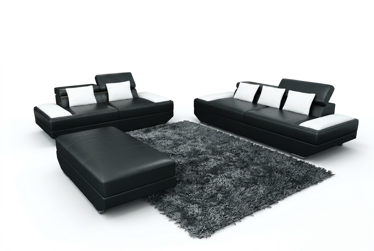Sofagarnitur Ledersofa 3+2 Polster Couch Sofa Set Garnitur Hocker Sofas - 2719A