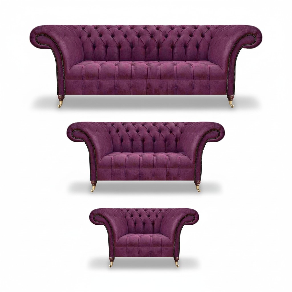 Sofagarnitur Lila 3tlg Wohnzimmer Luxus Polstermöbel Einrichtung Chesterfield