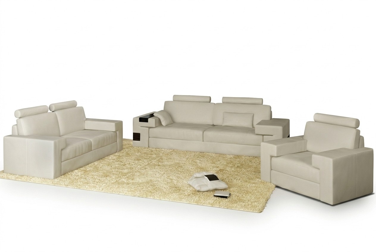 Sofagarnitur mit USB Sofa Couch Polster Sitz Leder Garnitur Wohnlandschaft Licht