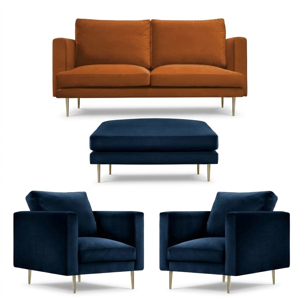 Sofagarnitur Orange Hocker Sessel Kreative Möbel Textil Stoff Wohnzimmer Gruppe