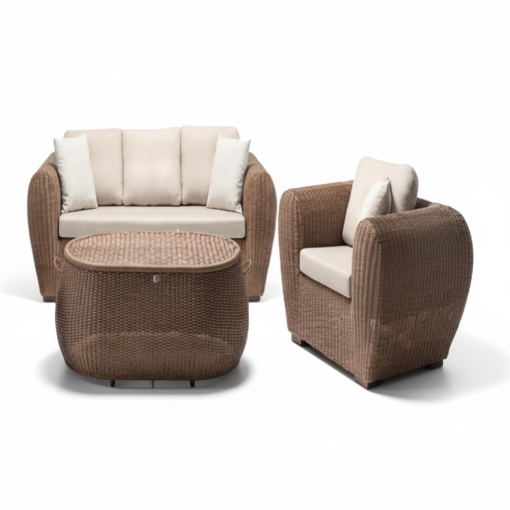 Sofagarnitur set 3 Sitzer Sofas Sessel Couchtisch Terrasse Moderner Braun set