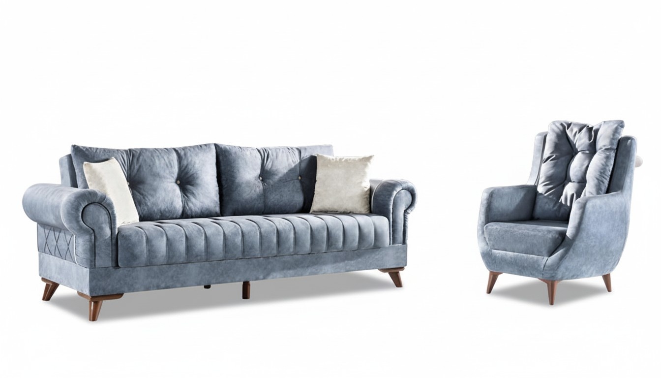Sofagarnitur Set 3-Sitzer Sofa Sessel Grau 2tlg. 3+1 Couchgarnitur