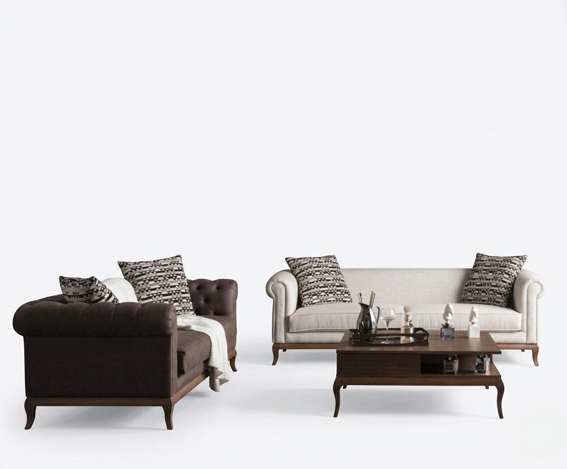 Sofagarnitur Sitzmöbel 2x Sofas 3 Sitzer Couchtisch Wohnzimmer Set 3tlg