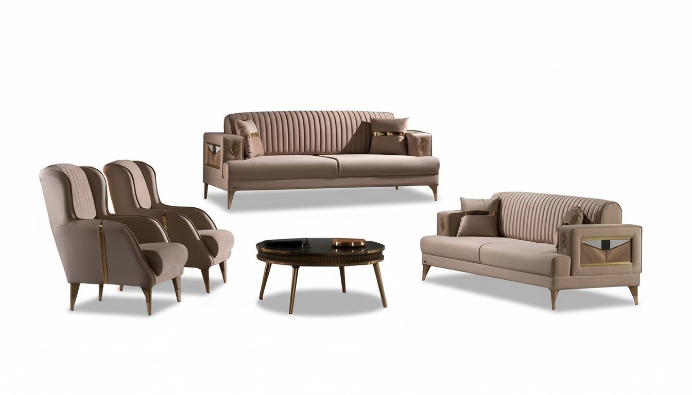 Sofagarnitur Sofa 3+1+1 Sitzer Wohnzimmer Set 3tlg Sofas Modern Beige Stil