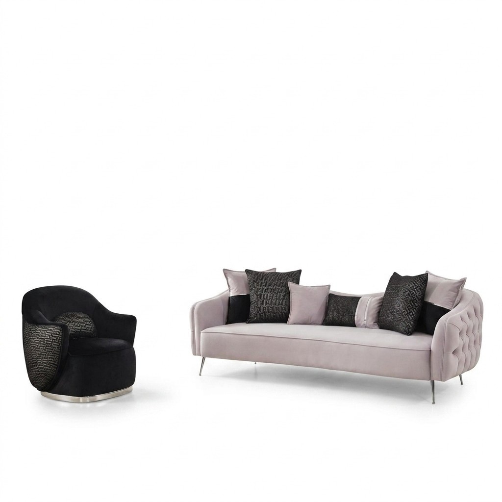 Sofagarnitur Sofa 3 Sitzer Sessel Dreisitzer Stoff Weiß Polyester Set