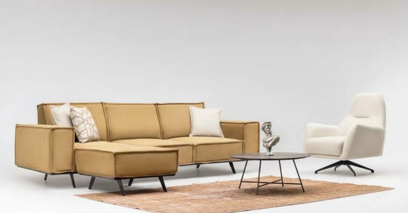 Sofagarnitur Sofa 4 Sitzer Sessel Hocker Stoffsofa Polstersofa Braun