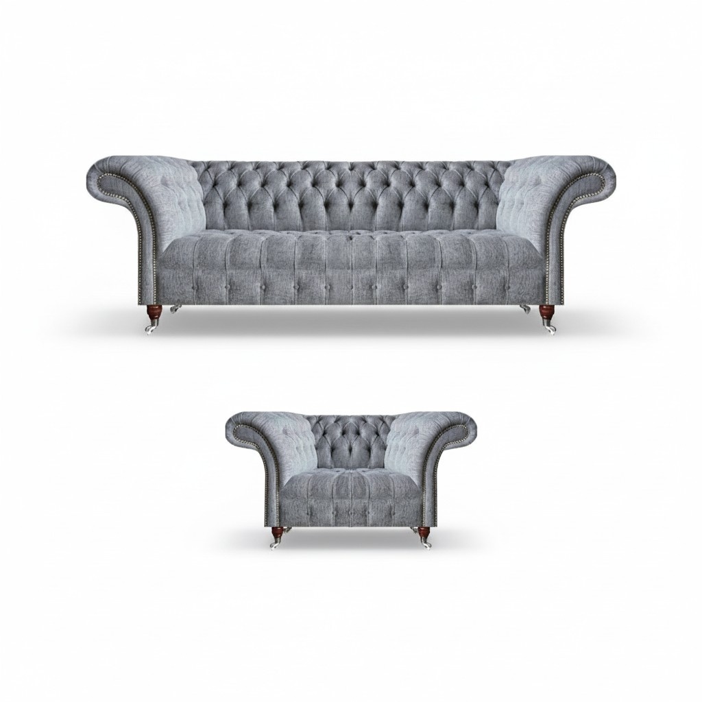 Sofagarnitur Sofa Dreisitze Couch Wohnzimmer Sessel Chesterfield Modern Design